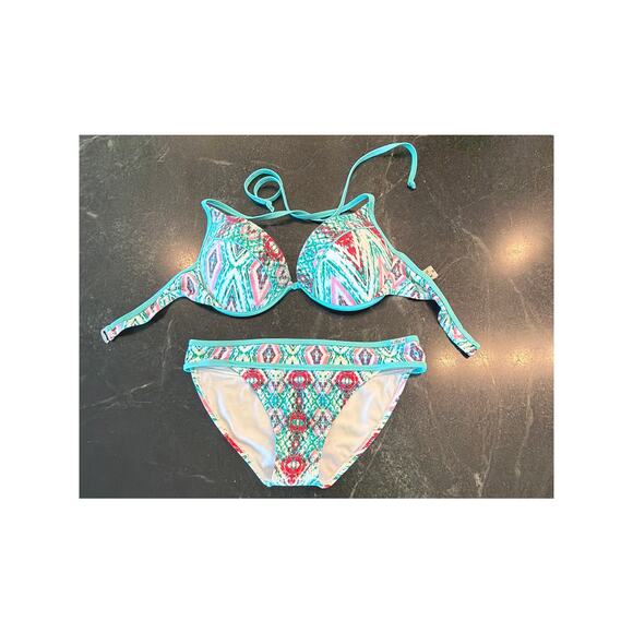 Heat Swimwear Geo Print Turquoise and Pink bikini Med - Picture 1 of 8